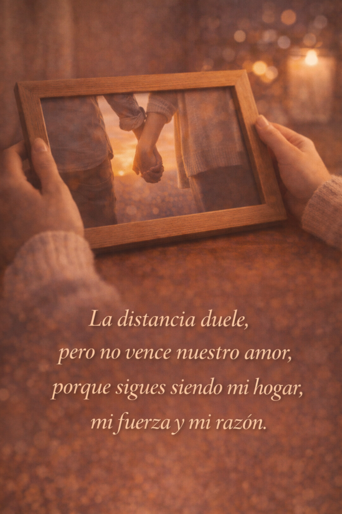 Imagen de apoyo y fortaleza para un matrimonio a distancia con mensaje de amor verdadero.